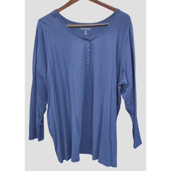 Woman Within Tops - Woman Within Plus Size 3X 30/32 Navy Blue Long Sleeve Henley Top Tee 100% Cotton